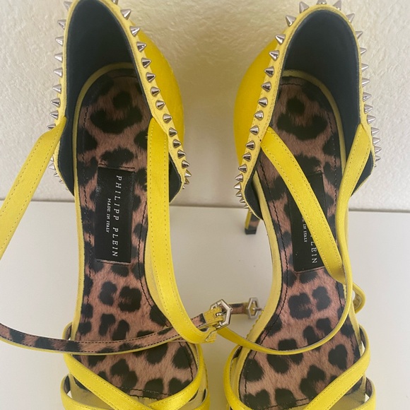 Philipp Plein Yellow Embellished Satin Platform Sandals US 6.5/ EU 37 - Picture 2 of 3